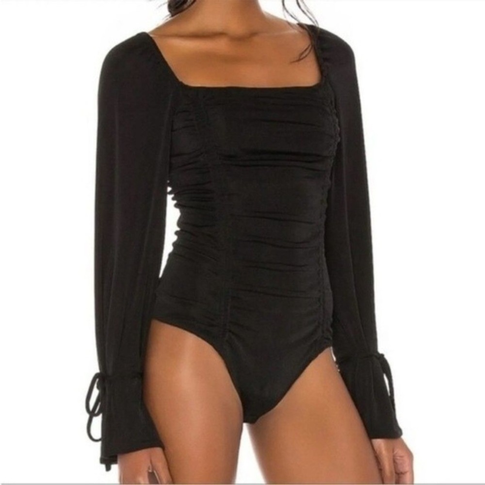 NWT Free People Womens Black Meant To Be Ruched Bodysuit Size Small*